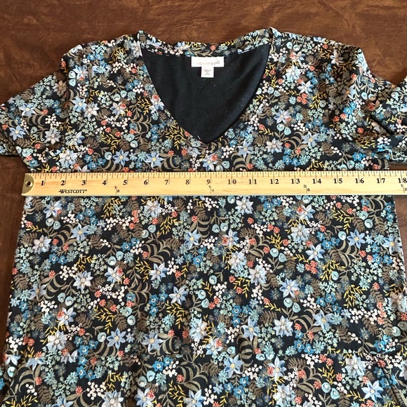 J.Jill 3/4 Sleeve Blue Floral V Neck Cotton Modal Blend Dress XSP - Picture 8 of 9